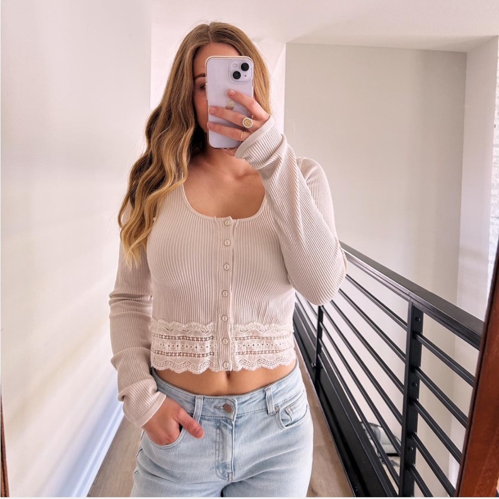Cream shirt with lace detail